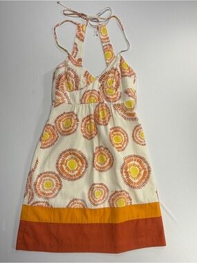 Trina Turk Mini Dress Orange Yellow Sunburst Womens Size 2 Halter Boho Beach